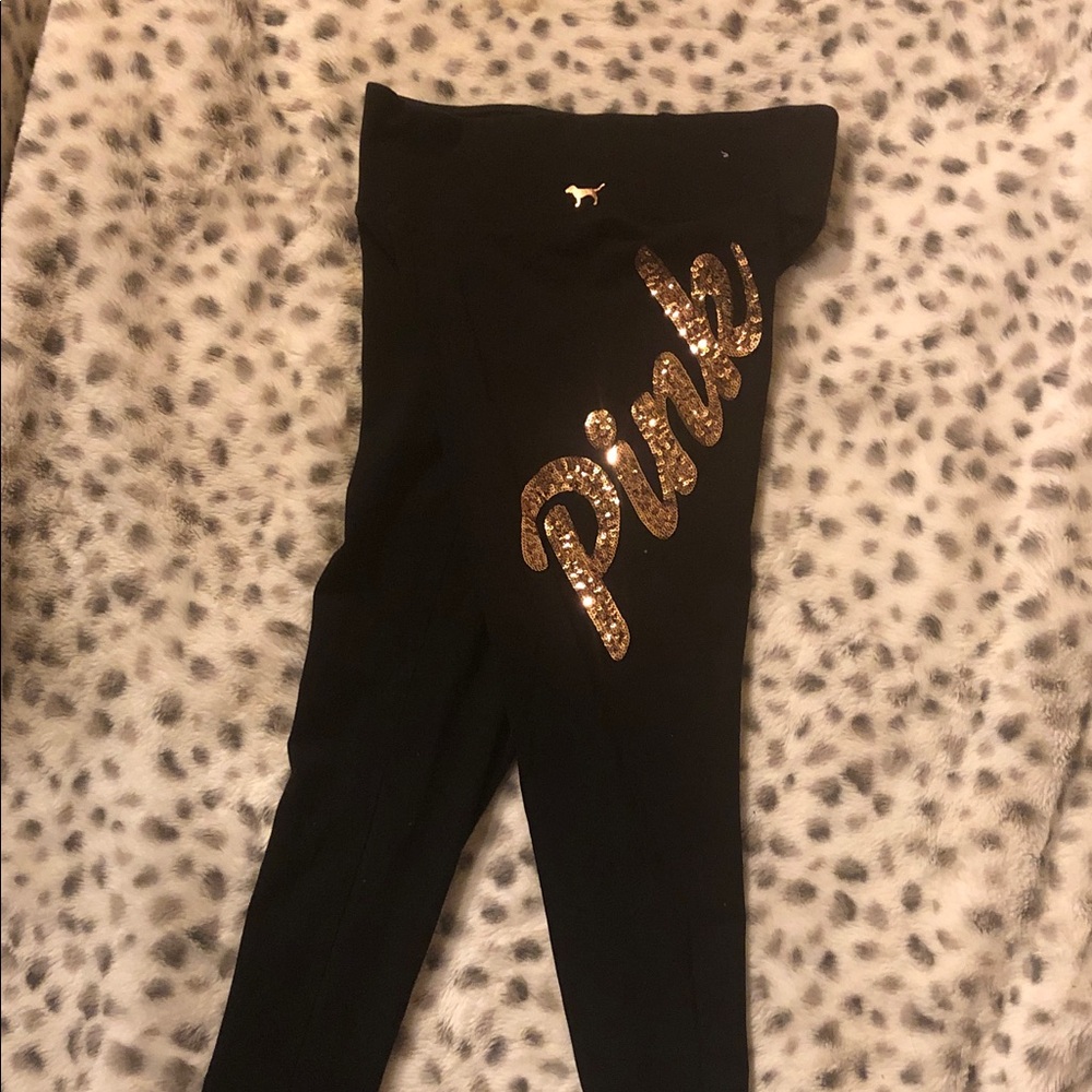 Victoria's Secret Black Leggings with Gold Sequin Detail